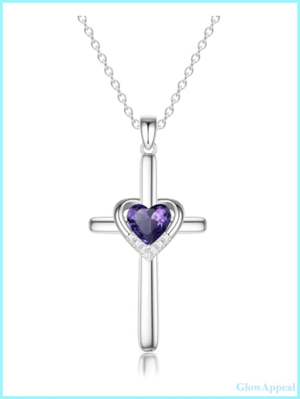 Amethyst Birthstone Cross Necklace White Gold Finish 925 Sterling Silver